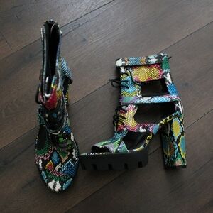 Colorful Snakeskin-Print Heel